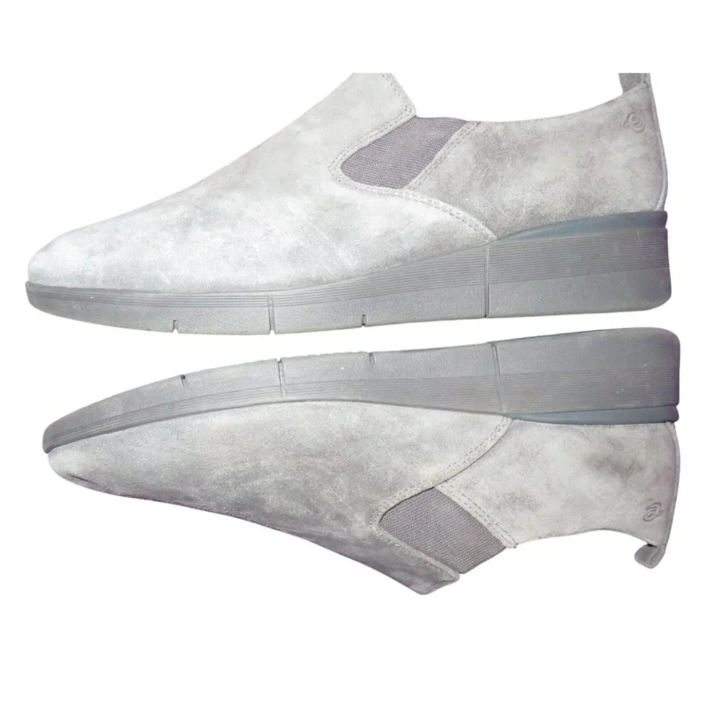 Easy Spirit Plume Loafers Gray Suede Leather Slip On Low Wedge Comfort Shoes 10W